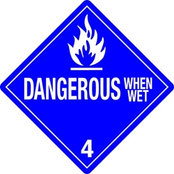 Dangerous When Wet Dangerous When Wet Labels in Vinyl or Paper, Hazard Class 4 Labels, DOT Labels, hazmat, shipping