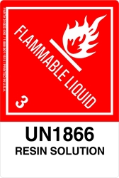 12mm - Resin Solution UN1866, Proper Shipping Name Labels  Flammable liquid Labels, resin solution, Proper Shipping name Labels, Hazard Class 3 Labels, DOT Labels, hazmat, shipping