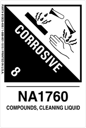 12mm - Compounds Cleaning Liquid NA1760, Proper Shipping Name Labels  Corrosive Labels, compounds cleaning liquid na1760, Proper Shipping name Labels, Hazard Class 8 Labels, DOT Labels, hazmat, shipping