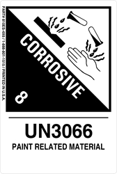 12mm - Paint Related Material UN3066, Proper Shipping Name Labels  Corrosive Labels, paint related material un3066, Proper Shipping name Labels, Hazard Class 8 Labels, DOT Labels, hazmat, shipping