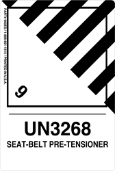 12mm - Seat Belt Pre Tensioner UN3268, Proper Shipping Name Labels  class 9, miscellaneous goods, seat belt pre tensioner un3268, Proper Shipping name Labels, Hazard Class 9 Labels, DOT Labels, hazmat, shipping