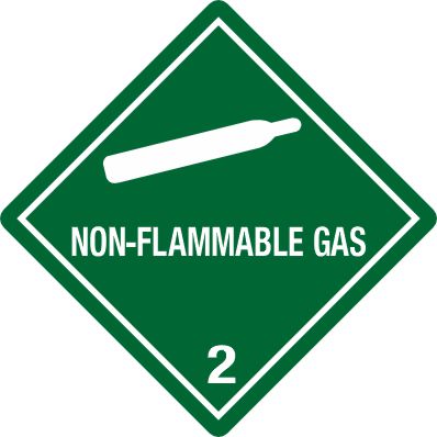 Non Flammable Gas - 220 Non Flammable Gas Labels in Vinyl or Paper, Hazard Class 2 Labels, DOT Labels, hazmat, shipping